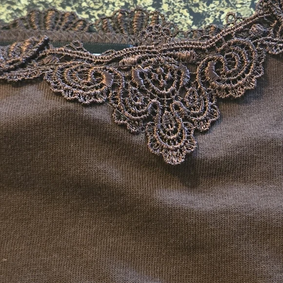 Elementz 2 pc Semi-Sheer Brown Textured Roll-tab Blouse Laced Cami Women's XL - Picture 15 of 16